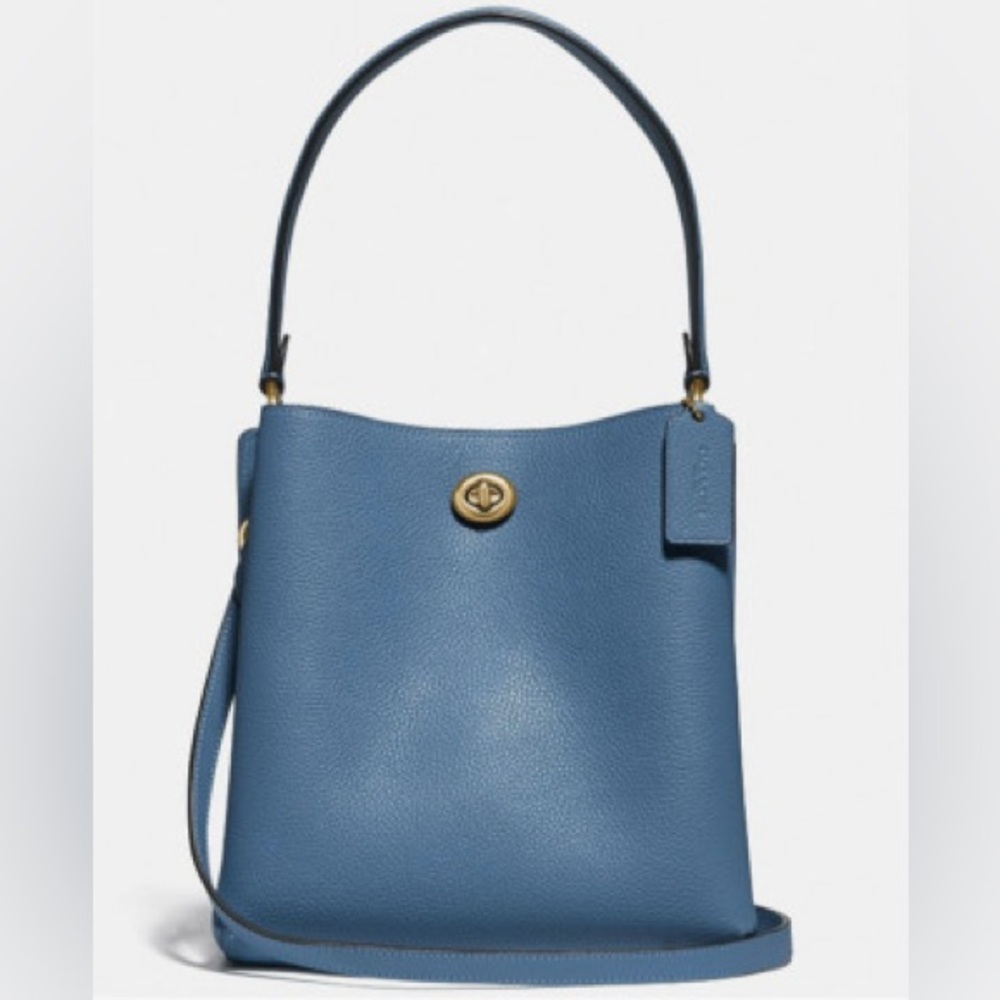NWOT Coach Charlie Bucket Blue Peacock Leather Turnlock Shoulder Crossbody Bag